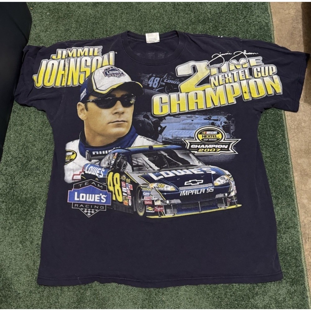 Jimmie Johnson Shirt Men Black 2007 Nextel Cup 2 Time Champion 2 Sided AOP 2XL